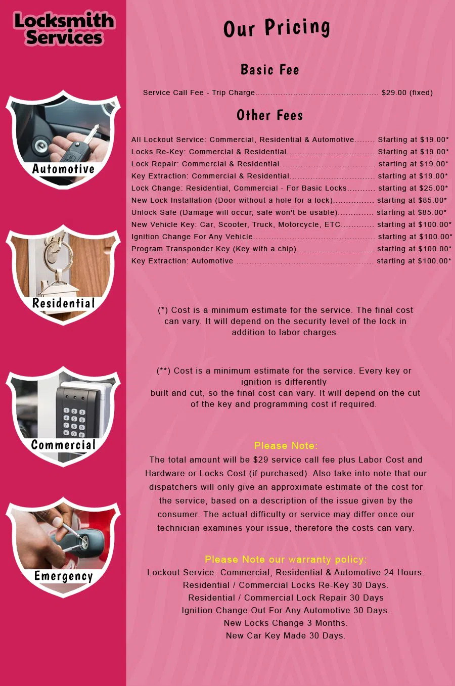 Allendale NJ Locksmith Store Allendale, NJ 201-283-5399 - price-list-c-18